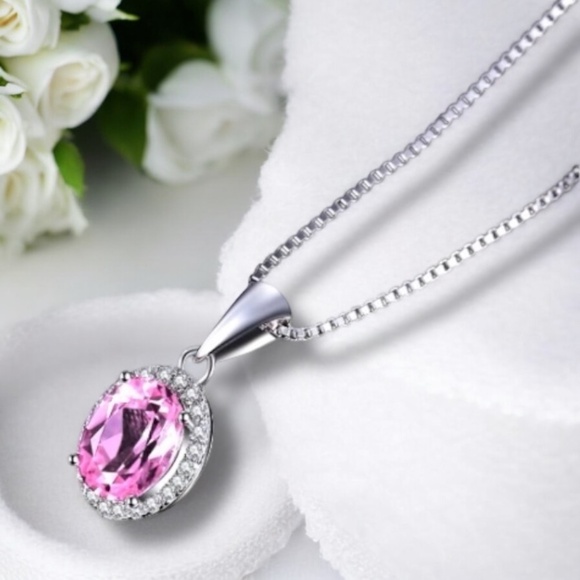 Bright Pink Sapphire Pendant Handcrafted in Sterling Silver 925 - Picture 3 of 10